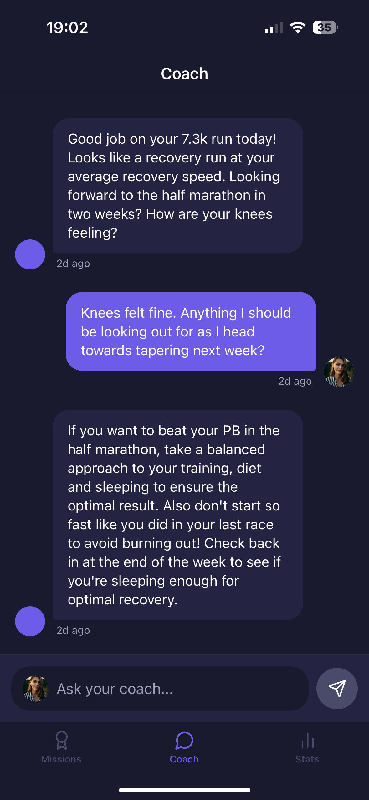 AI Coach providing personalized training advice